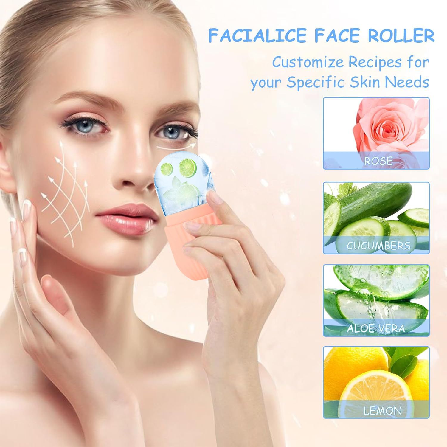 Multifunctional Skincare & Massage Kit with 80ml Blue Silicone Facial Ice Roller view 3