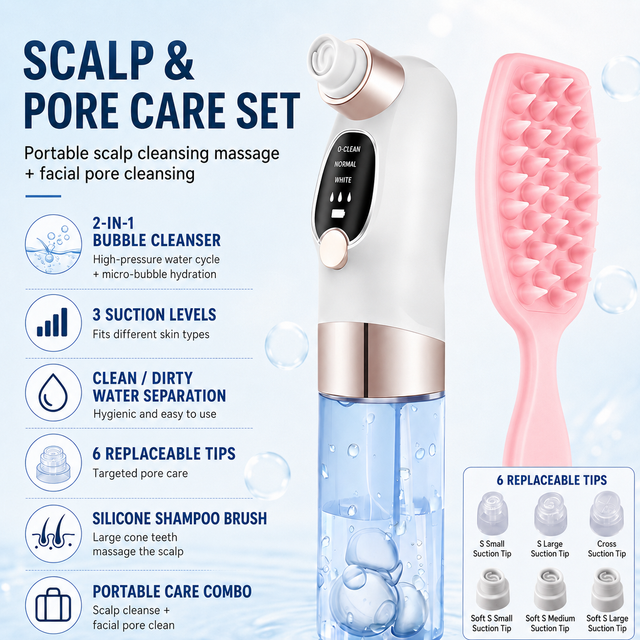 Microbubble Oxygen Hydration Facial Pore Cleanser and Pink Silicone Scalp