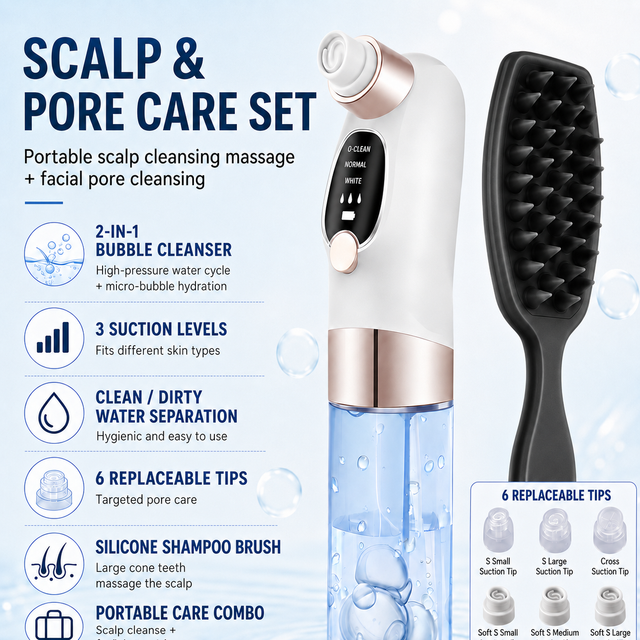 Microbubble Oxygen Hydration Facial Pore Cleanser and Black Silicone Scalp