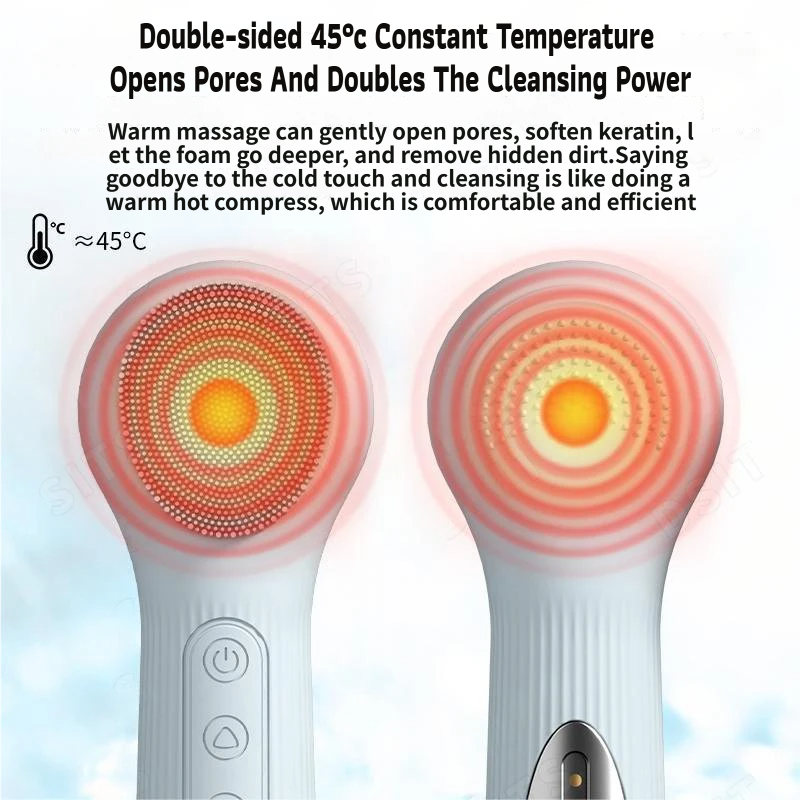 Pink 45°C Constant Heating Silicone Facial Cleansing Brush and 3pcs 8-Layer view 2