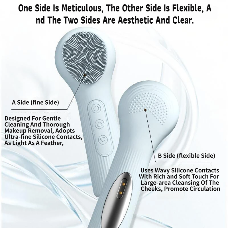 Blue 45°C Constant Heating Silicone Facial Cleansing Brush and 3pcs 8-Layer view 3
