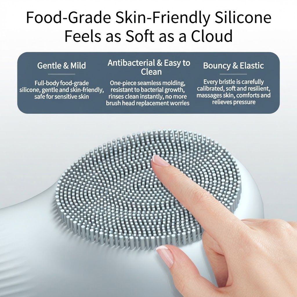 Beige 45°C Constant Heating Silicone Facial Cleansing Brush and 3pcs 8-Layer view 5