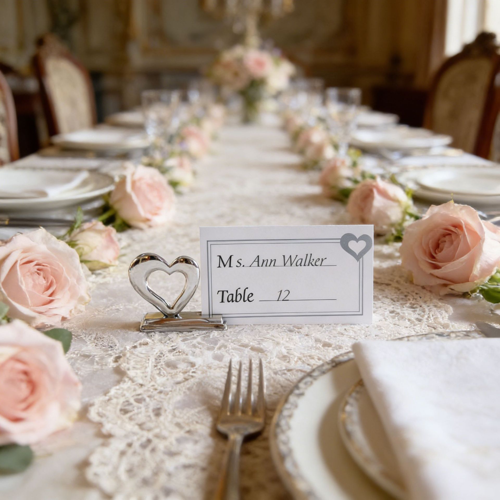 10-Pack Silver Plated Alloy Place Card Holders with Hollowed-Out Heart Designs