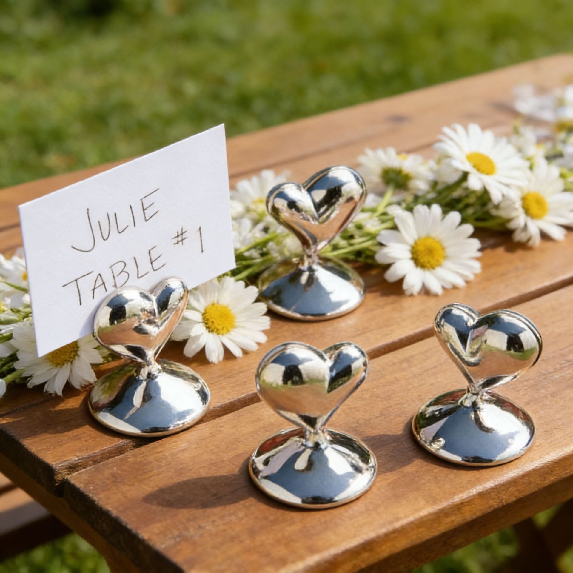 10-Pack Silver Plated Alloy Place Card Holders with Hollowed-Out Heart Designs view 3