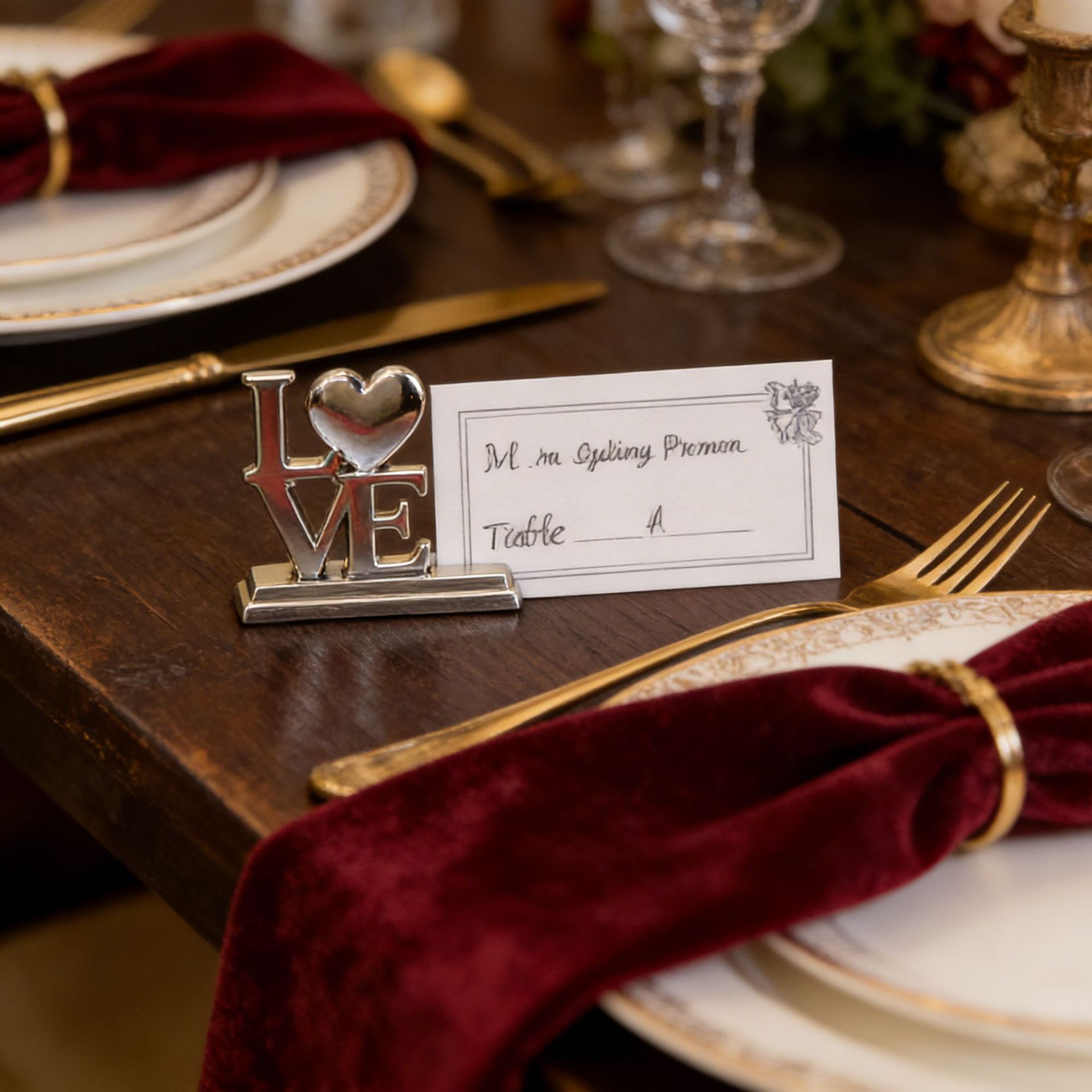 10-Pack Silver Plated Alloy Place Card Holders with LOVE Designs view 2
