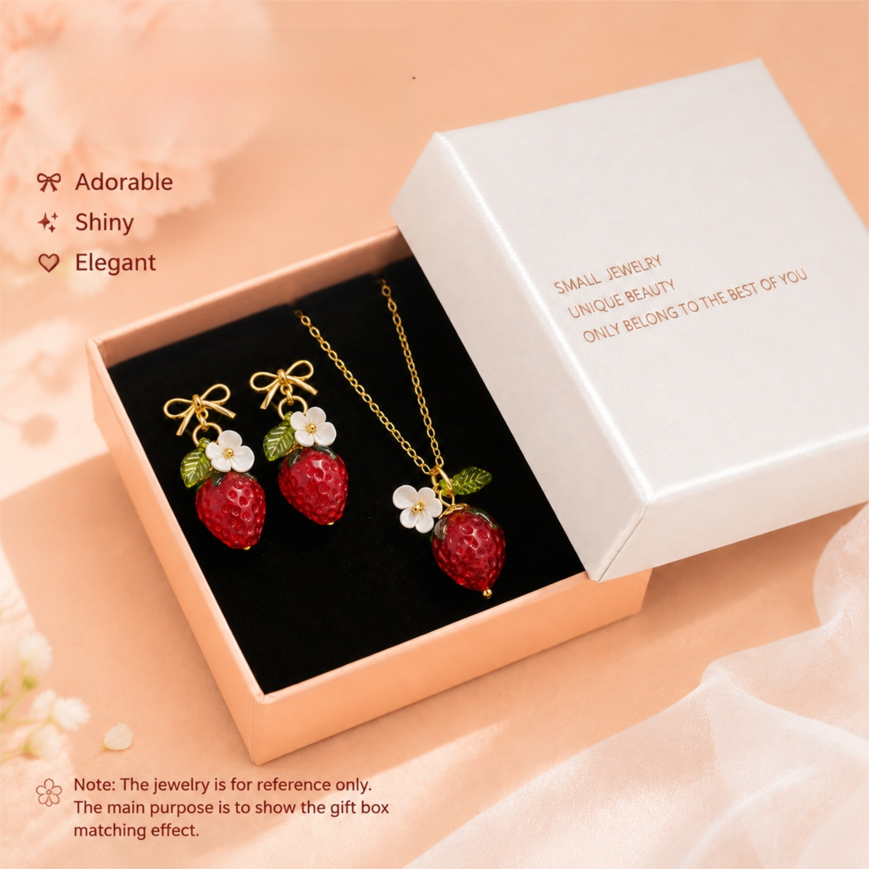 Cute Crystal Strawberry Pendant Jewelry Set for Women with Flower Berries view 5