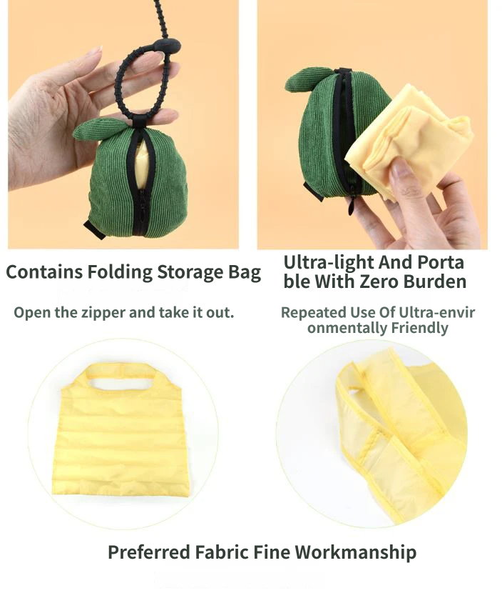 Portable Cute Lemon Corduroy Storage Pouch with Zipper and Hidden Folding view 3