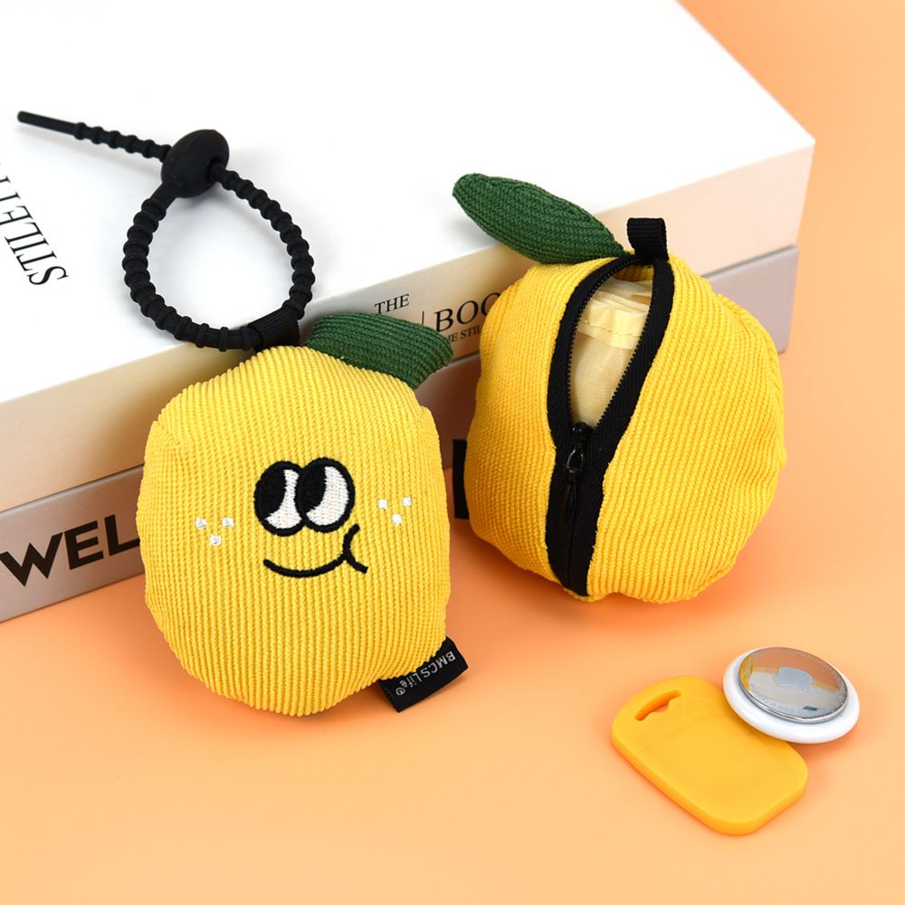 Portable Cute Lemon Corduroy Storage Pouch with Zipper and Hidden Folding view 5