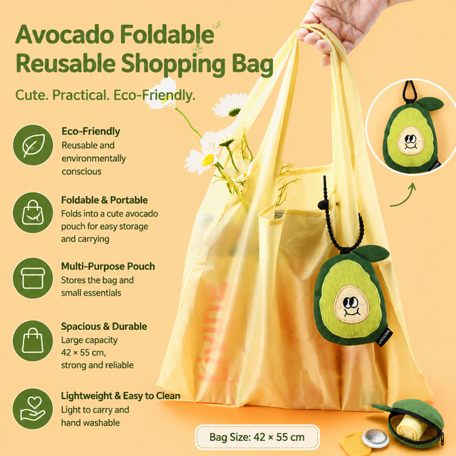 Portable Cute Avocado Corduroy Storage Pouch with Zipper and Hidden Folding
