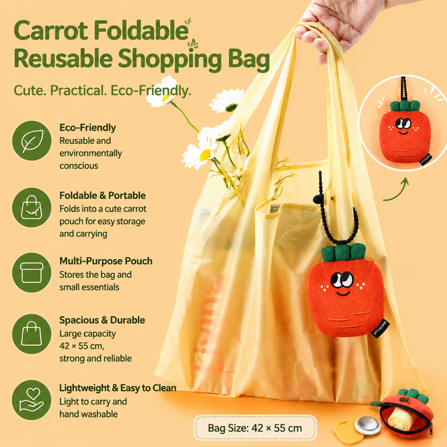 Portable Carrot Lemon Corduroy Storage Pouch with Zipper and Hidden Folding