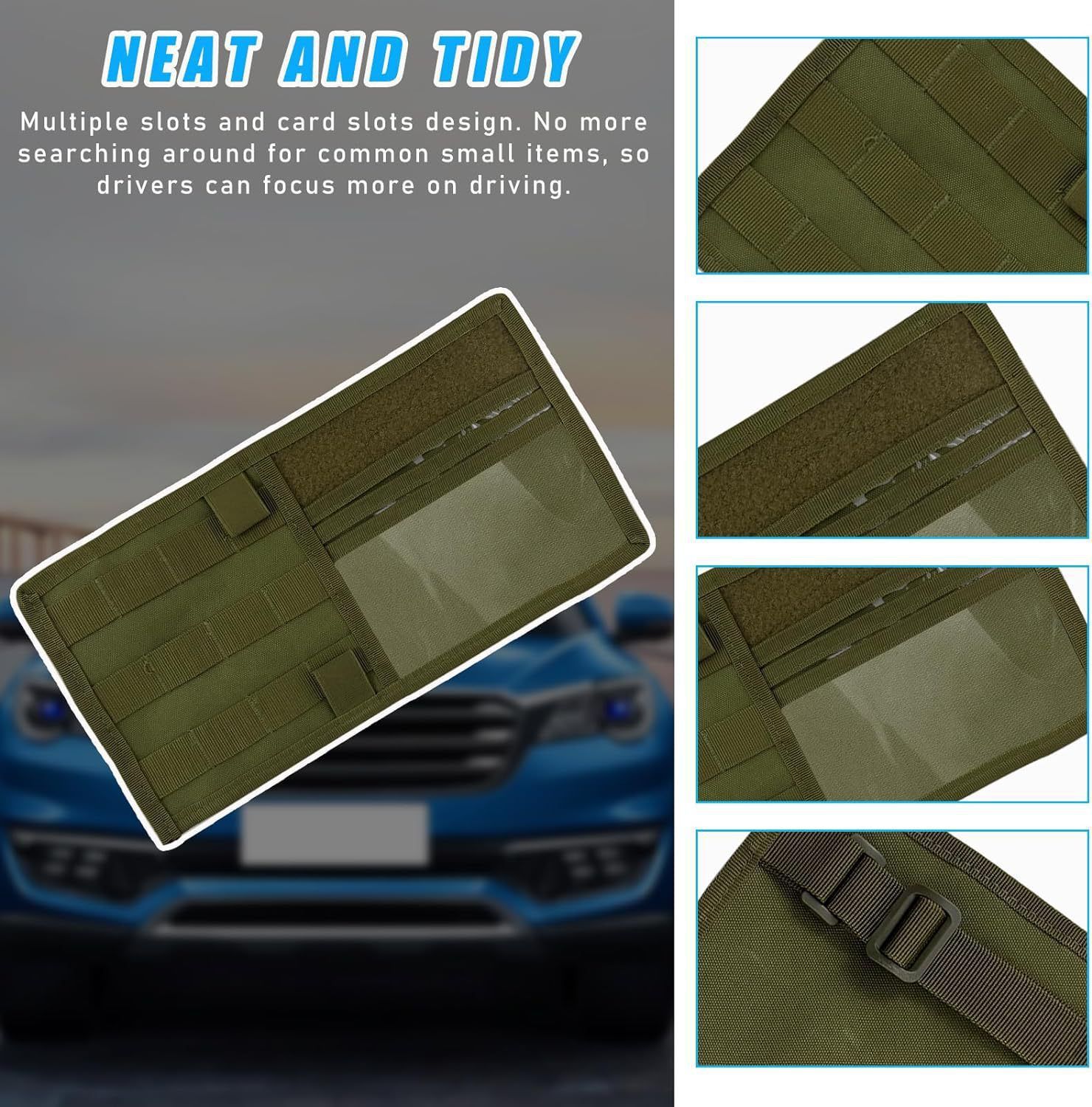 Navy Green Tactical Molle Car Sun Visor Organizer – Durable Nylon Vehicle view 4