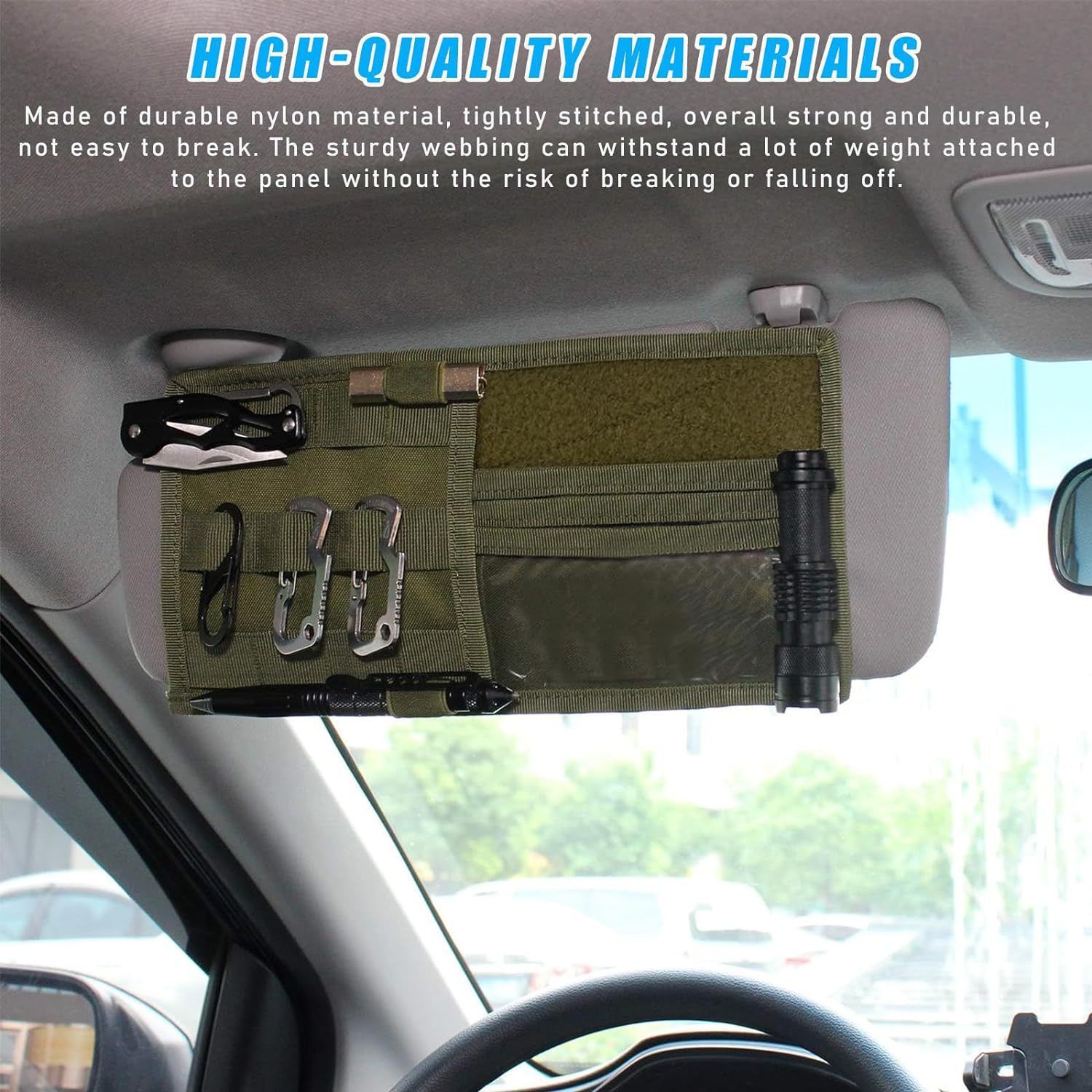 Khaki Tactical Molle Car Sun Visor Organizer – Durable Nylon Vehicle Storage view 2