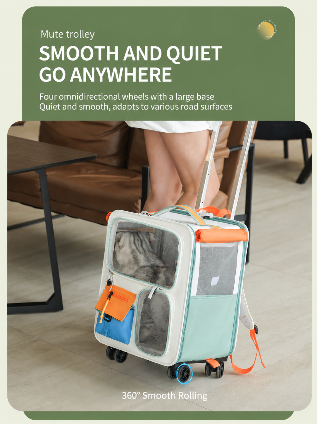 Brown and Grey Large Space Pet Carrier Trolley – Foldable Cat Carrier Backpack view 7