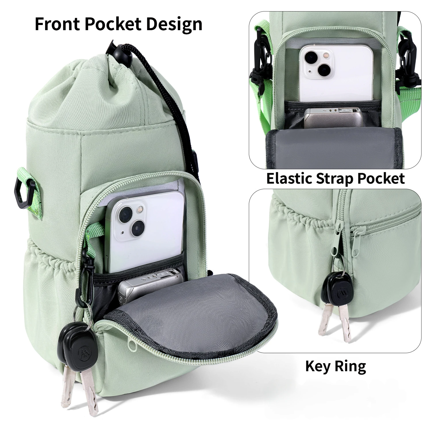 2-Pack Pink Muti-Pockets Insulated Water Bottle Holder and Adjustable Phone view 4