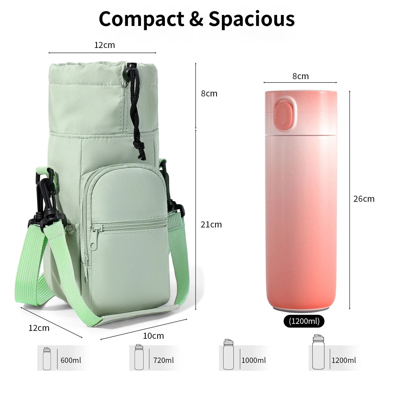 2-Pack Purple Muti-Pockets Insulated Water Bottle Holder and Adjustable Phone view 3