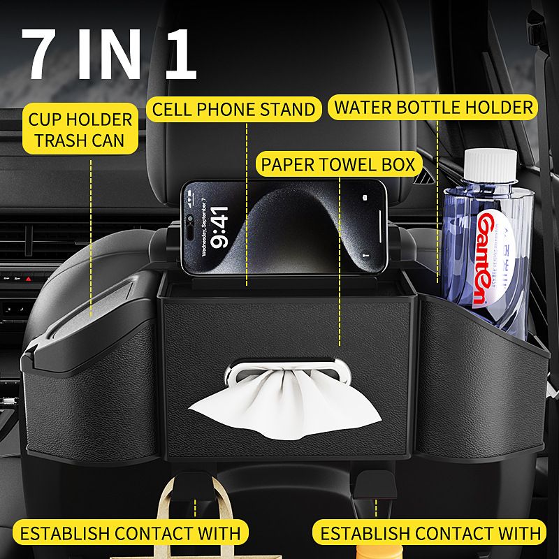 Mocha Brown Multifunctional Car Seat Back Storage Boxand Trash Can – PVC view 2