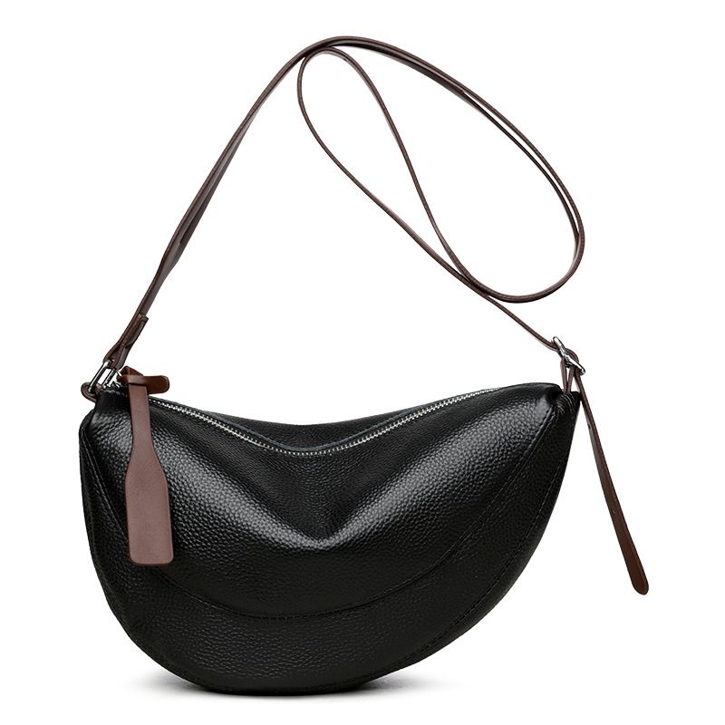 Black Stylish Genuine Leather Crescent Shape Shoulder Bag for Women – Compact