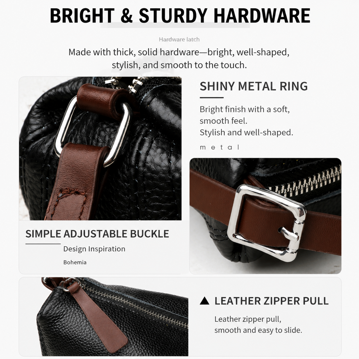 Black Stylish Genuine Leather Crescent Shape Shoulder Bag for Women – Compact view 4