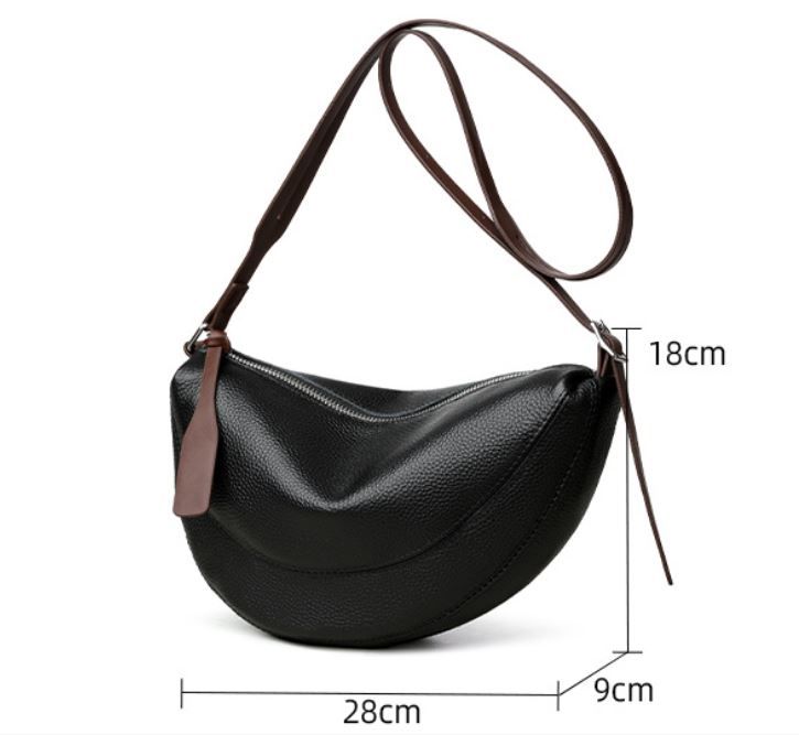 Black Stylish Genuine Leather Crescent Shape Shoulder Bag for Women – Compact view 6