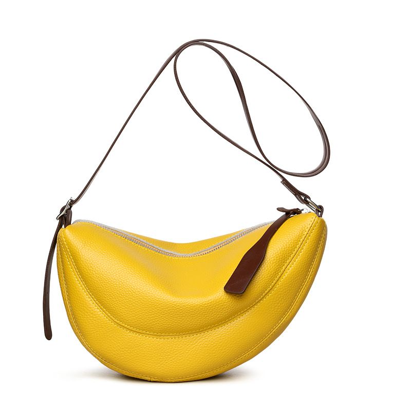 Yellow Stylish Genuine Leather Crescent Shape Shoulder Bag for Women – Compact