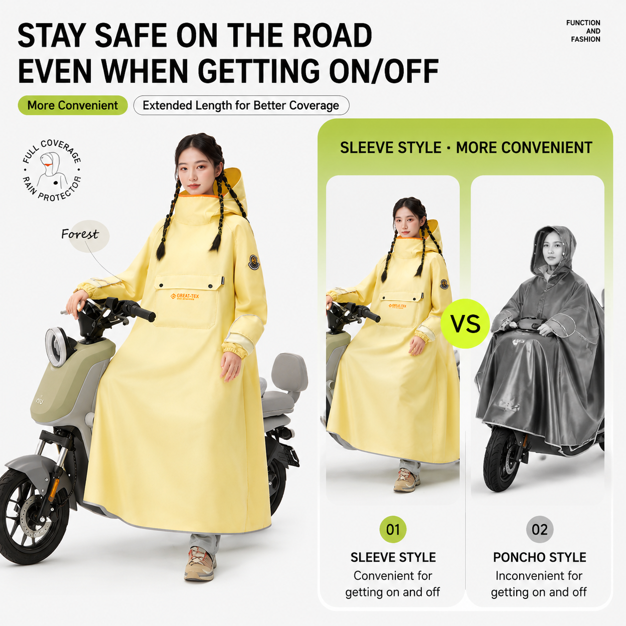 Yellow Full Coverage & Extended Cycling Hooded Rain Poncho with Detachable view 5