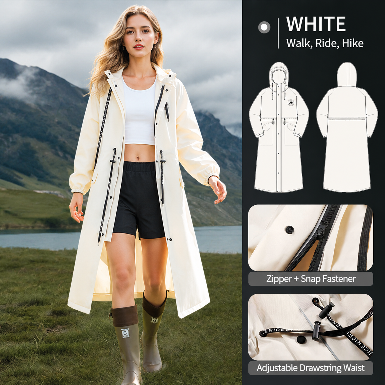 White Full-Cover Hooded EVA Raincoat