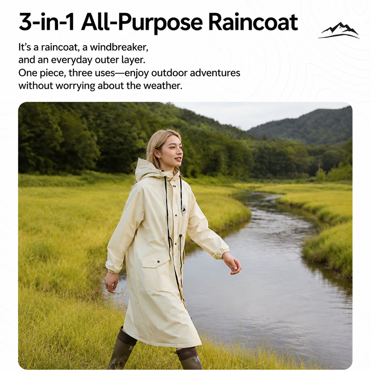 White Full-Cover Hooded EVA Raincoat view 3