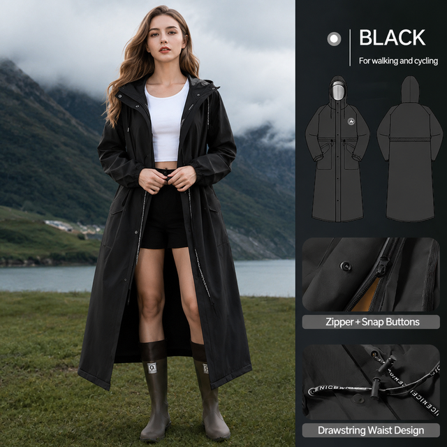 Black Full-Cover Hooded EVA Raincoat