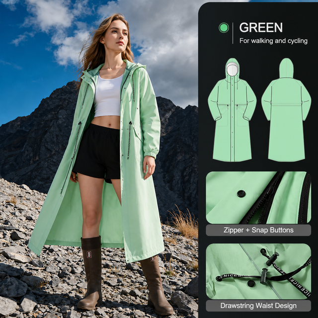 Green Full-Cover Hooded EVA Raincoat
