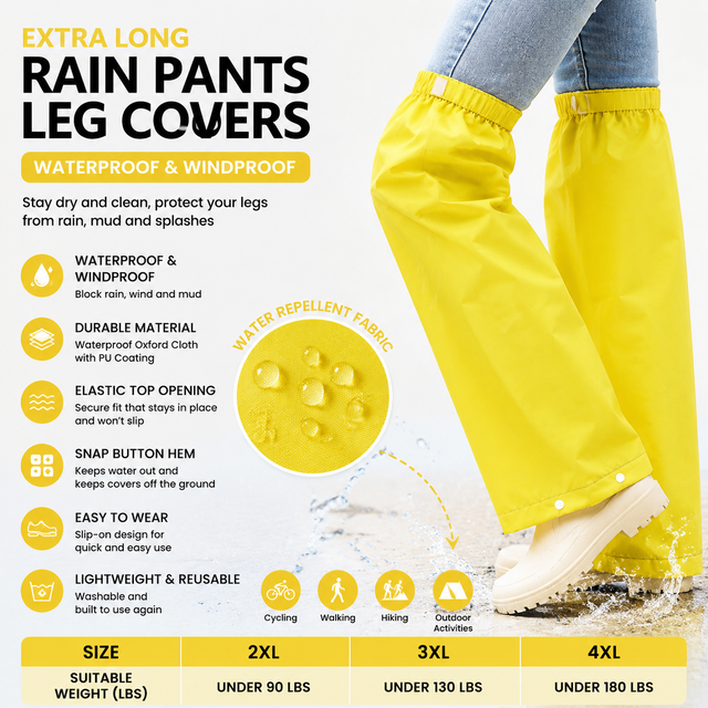 Yellow Waterproof Rain Leg Covers and Long Half Rain Pants