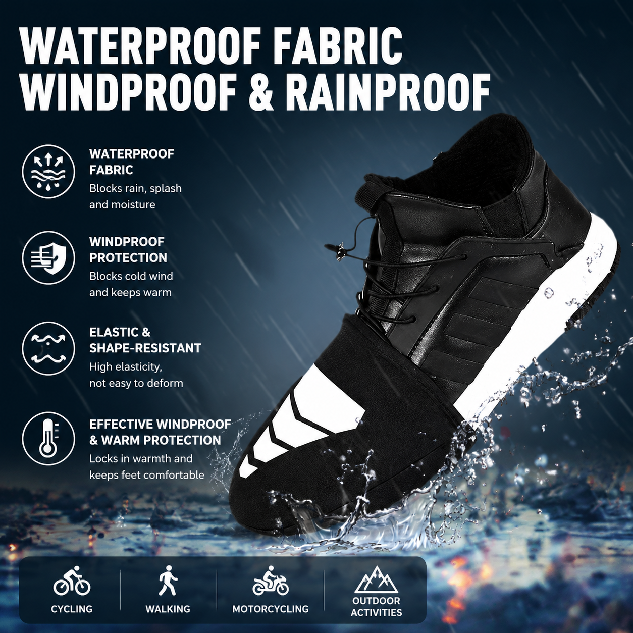 Black Waterproof Rain Leg Covers and Long Half Rain Pants view 6