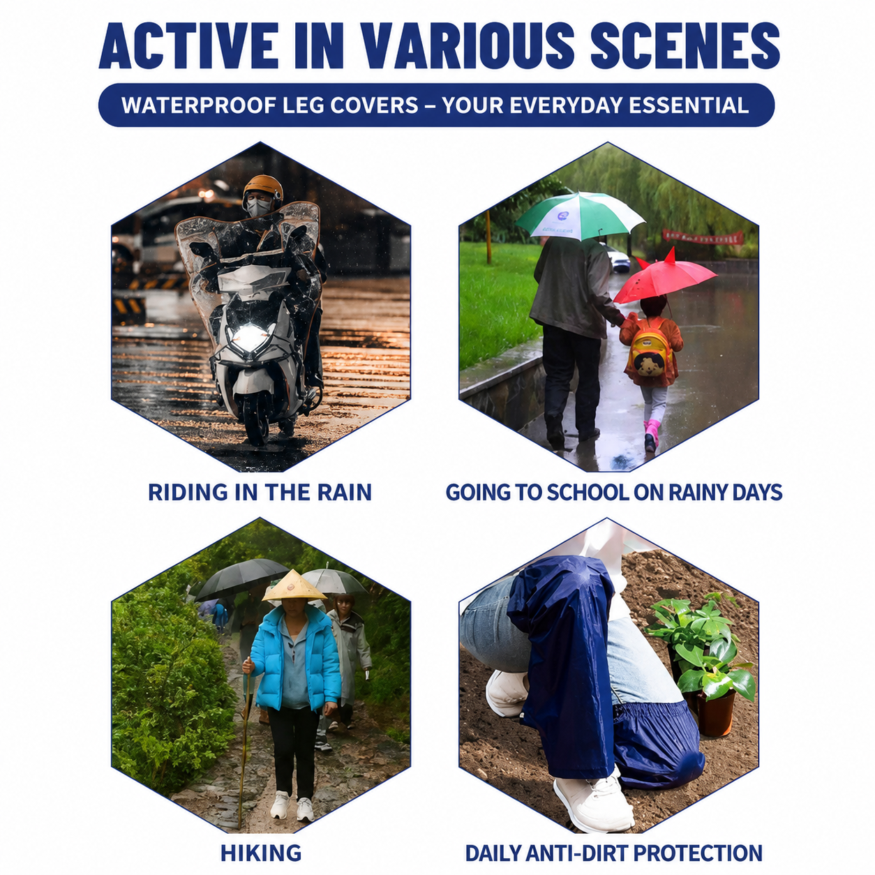 Navy Blue Waterproof Rain Leg Covers and Long Half Rain Pants view 3