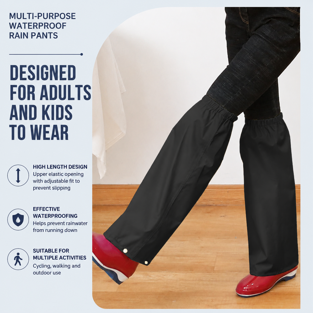 Navy Blue Waterproof Rain Leg Covers and Long Half Rain Pants view 4