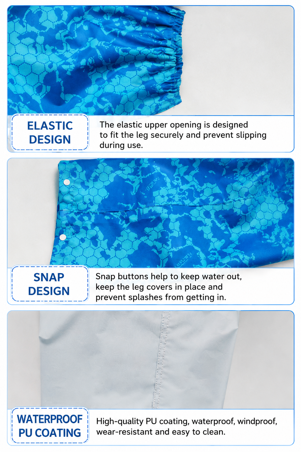 Royal Blue Waterproof Rain Leg Covers and Long Half Rain Pants view 5