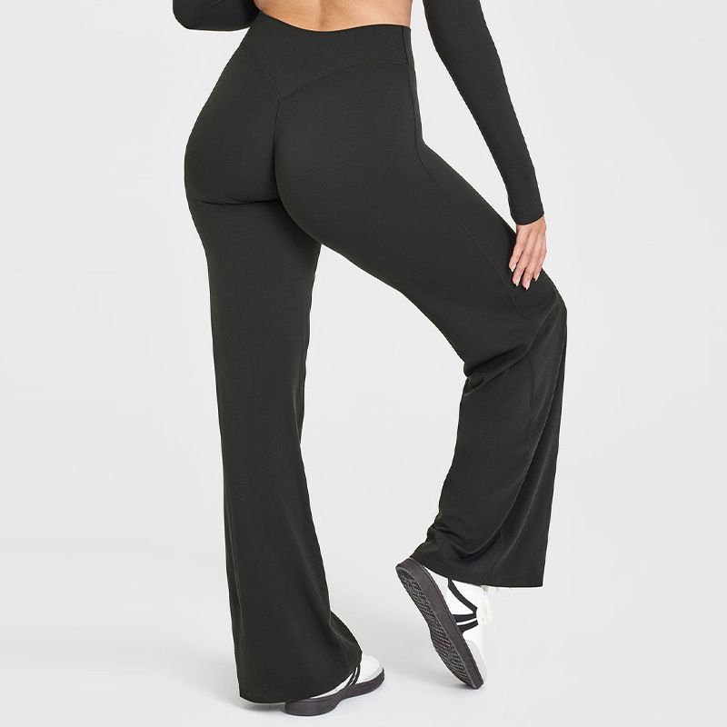 L Size Black High Waisted Flare Yoga Pants for Women - M-Shaped Peach Hip view 2