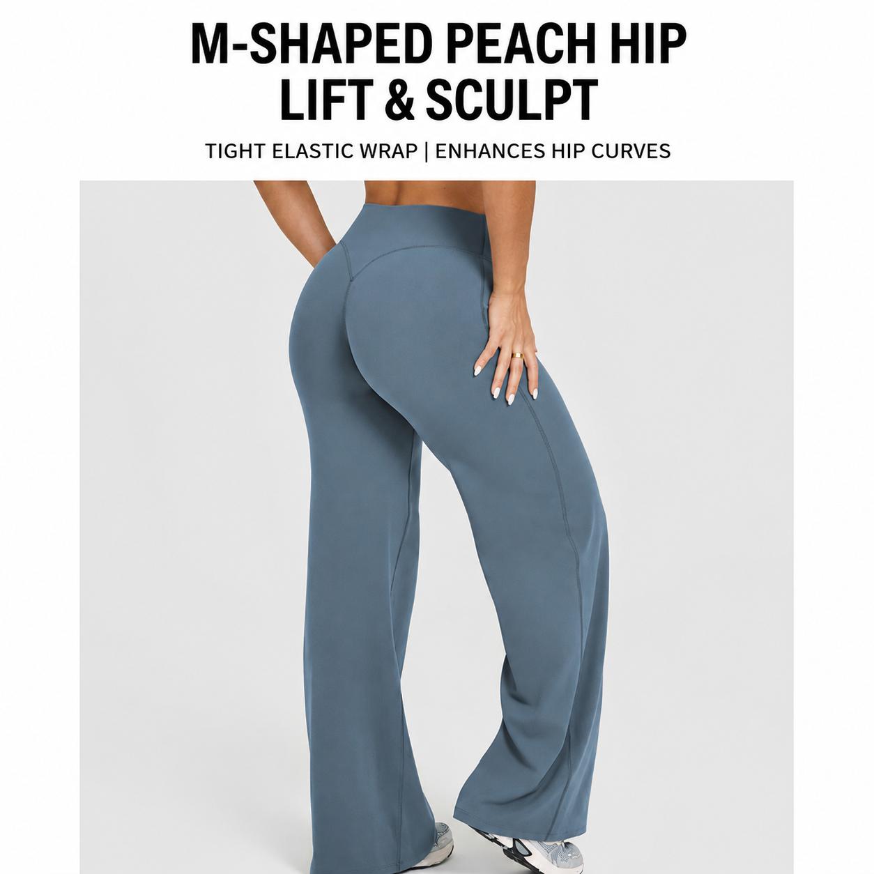 M Size Blueberry Color High Waisted Flare Yoga Pants for Women - M-Shaped view 3