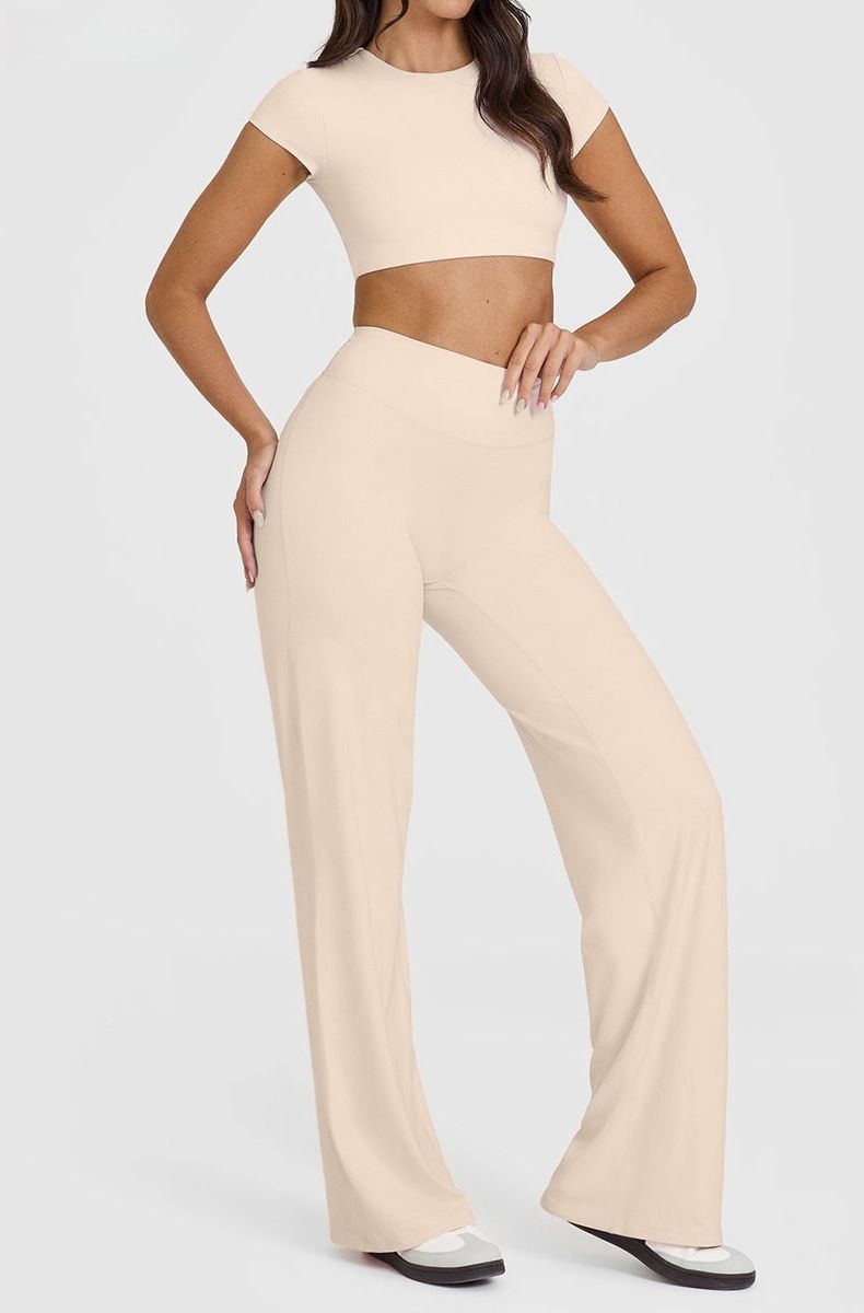 S Size Apricot High Waisted Flare Yoga Pants for Women - M-Shaped Peach Hip view 2