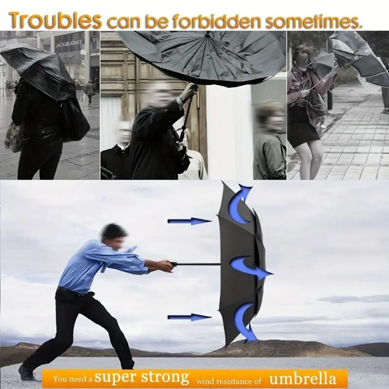 Black Compact 3-Fold Automatic Golf Umbrella (Dia 42 Inch) + Waterproof view 3