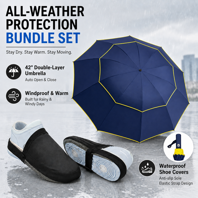 Navy Blue Compact 3-Fold Automatic Golf Umbrella (Dia 42 Inch) + Waterproof