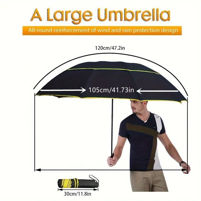Navy Blue Compact 3-Fold Automatic Golf Umbrella (Dia 42 Inch) + Waterproof view 2