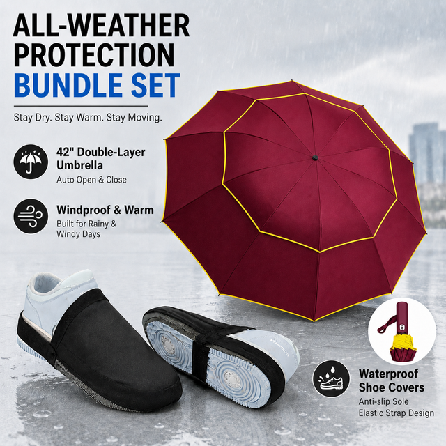 Wine Red Compact 3-Fold Automatic Golf Umbrella (Dia 42 Inch) + Waterproof