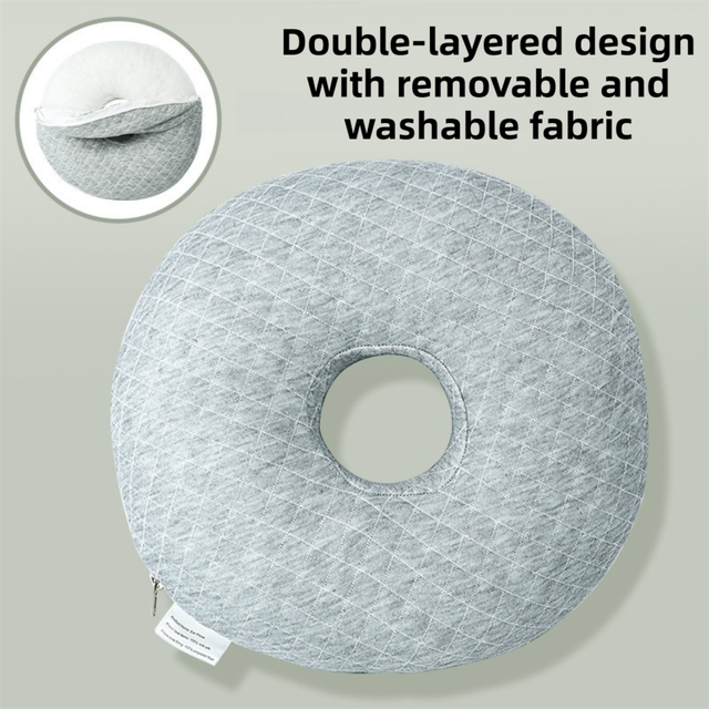 Quilted Grey 30CM Round Ear Protection Pillow with Hole Design – Milk Silk