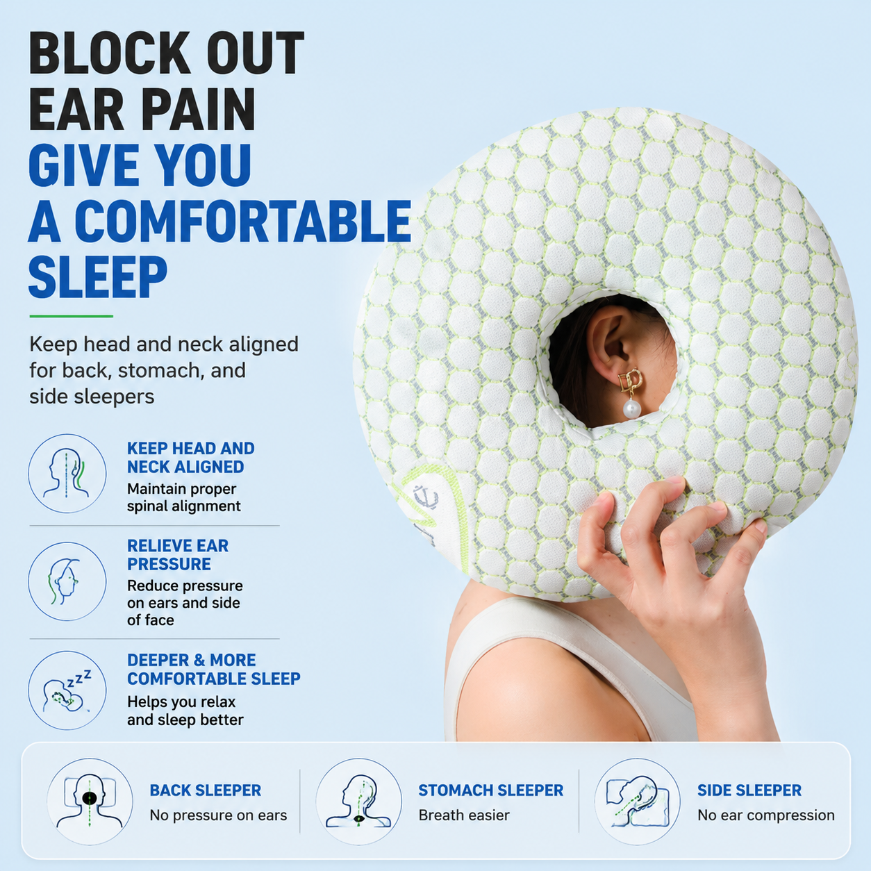 Quilted Grey 30CM Round Ear Protection Pillow with Hole Design – Milk Silk view 6
