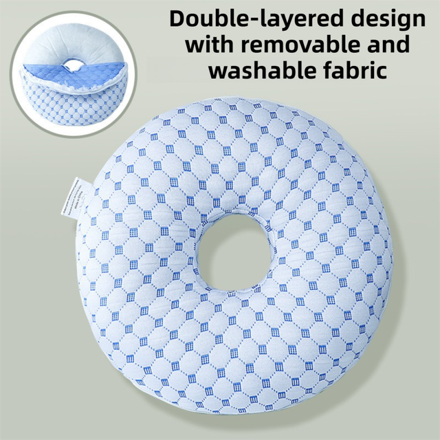 Blue 30CM Round Ear Protection Pillow with Hole Design – Milk Silk Removable