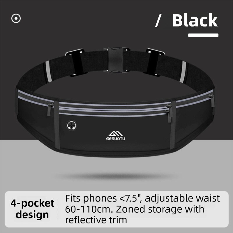 Black Breathable & Waterproof Lycra Running Waist Bag for 7.5" Phone