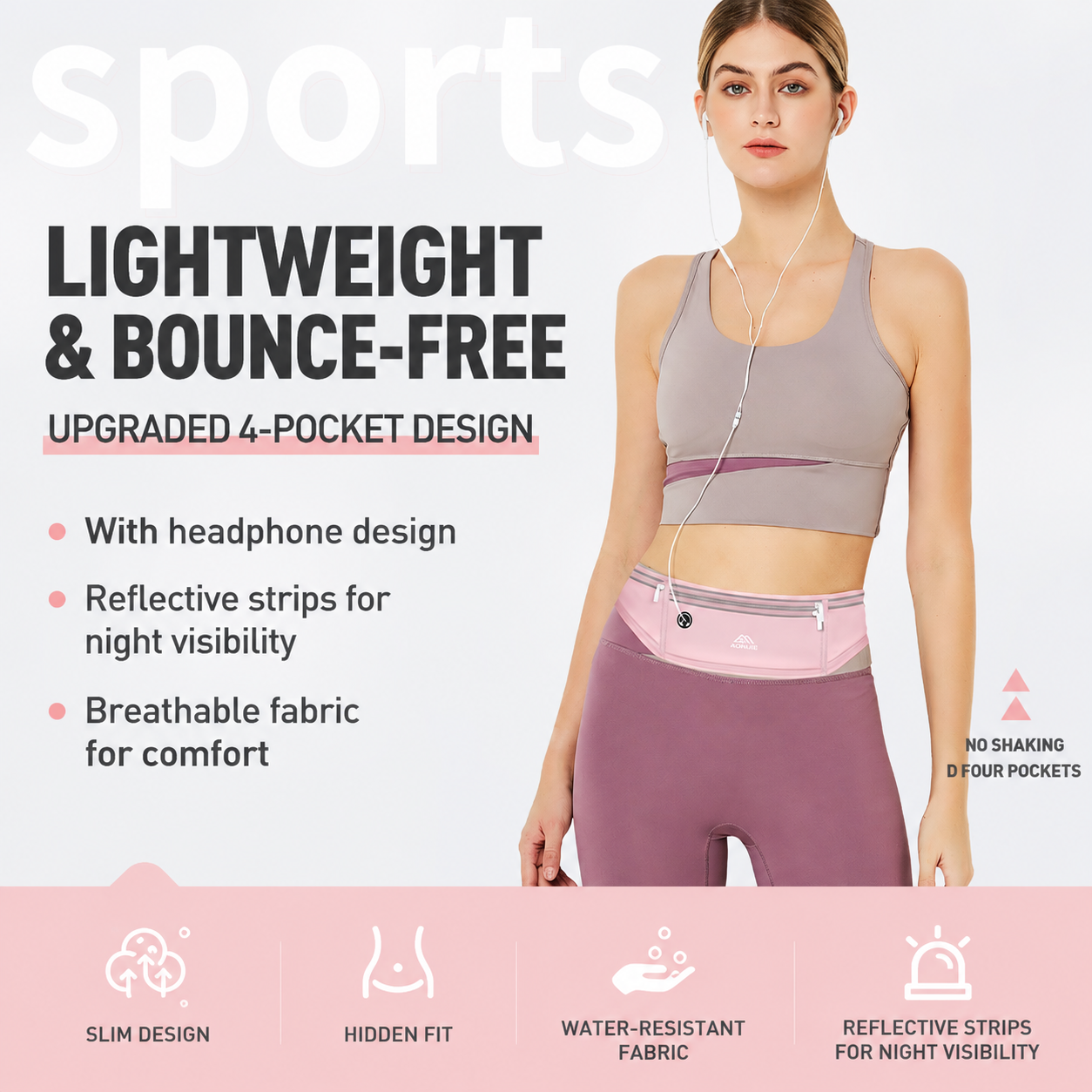 Black Breathable & Waterproof Lycra Running Waist Bag for 7.5" Phone view 2