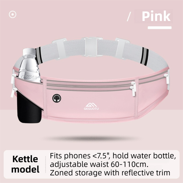Pink Breathable & Waterproof Lycra Running Waist Bag for Kettle & 7.5" Phone