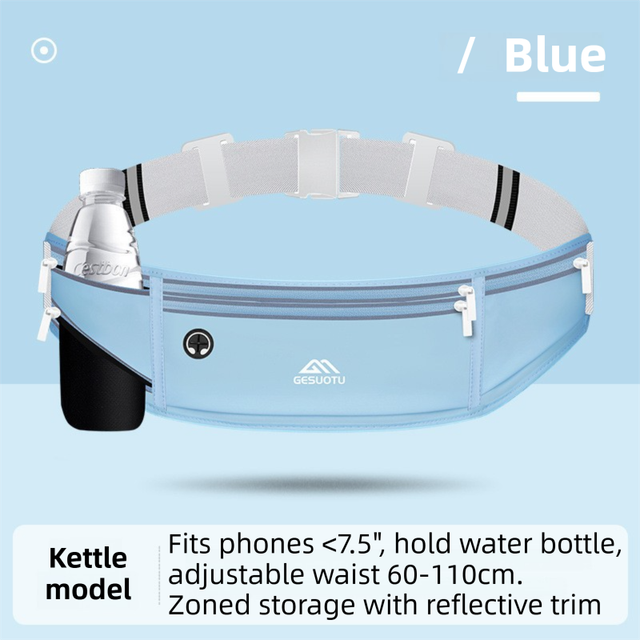 Blue Breathable & Waterproof Lycra Running Waist Bag for Kettle & 7.5" Phone