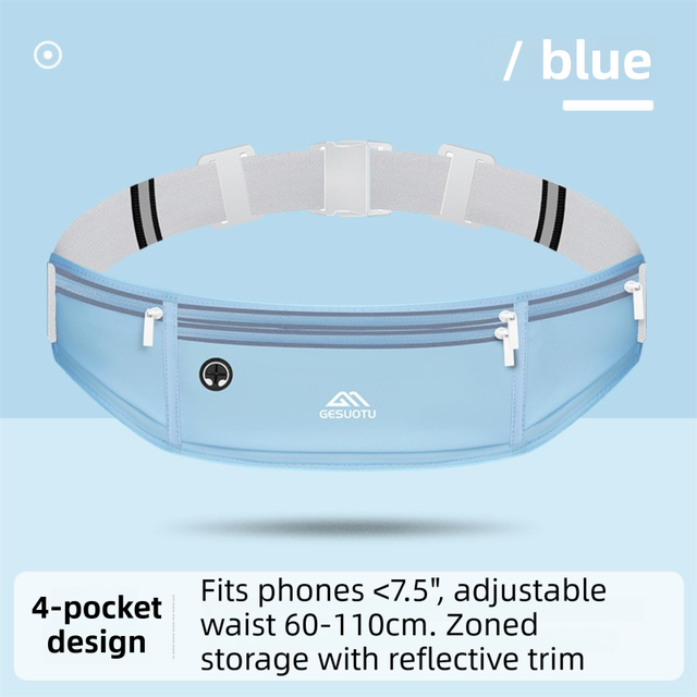 Blue Breathable & Waterproof Lycra Running Waist Bag for 7.5" Phone