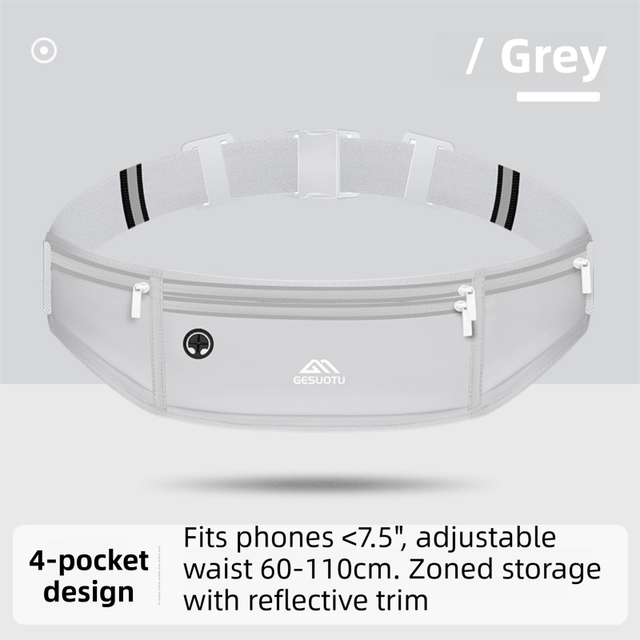 Grey Breathable & Waterproof Lycra Running Waist Bag for 7.5" Phone